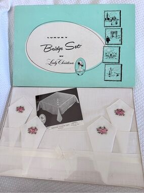 Vintage Lady Christina Bridge Set Sealed NOS Tablecloth 4 Napkins Factory sealed
